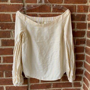 Anthropologie Maeve Women's Clotille Off Shoulder Yellow White striped Blouse 2